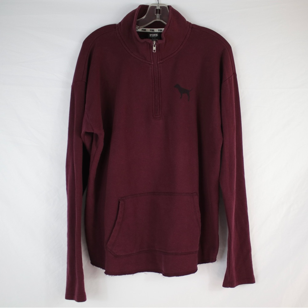 PINK Victoria's Secret Maroon Pullover Quarter Zip Sweatshirt Womens Size L